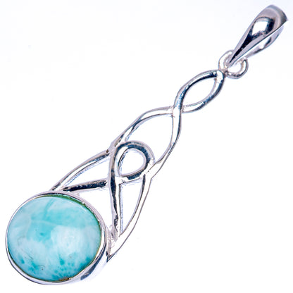 Larimar pendant in 925 sterling silver with oval turquoise stone and loop setting