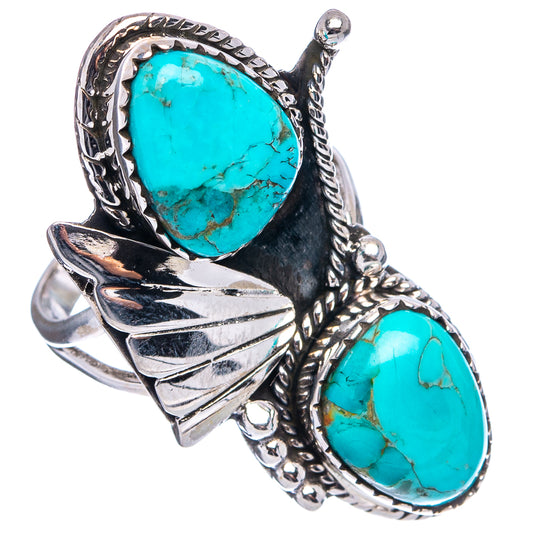 Sterling silver turquoise ring, oval turquoise centerpiece with rope trim and side claw-like shank
