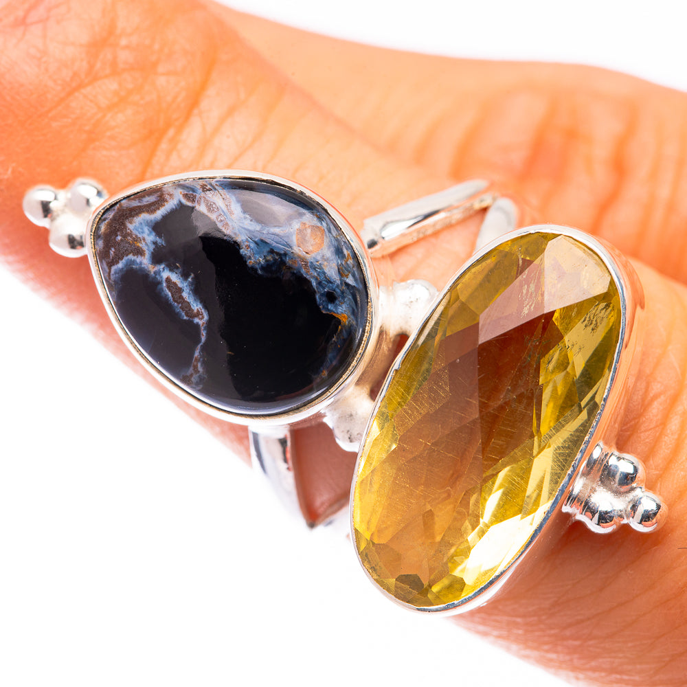 Large Lemon Quartz, Pietersite Ring Size 6 (925 Sterling Silver) R141047