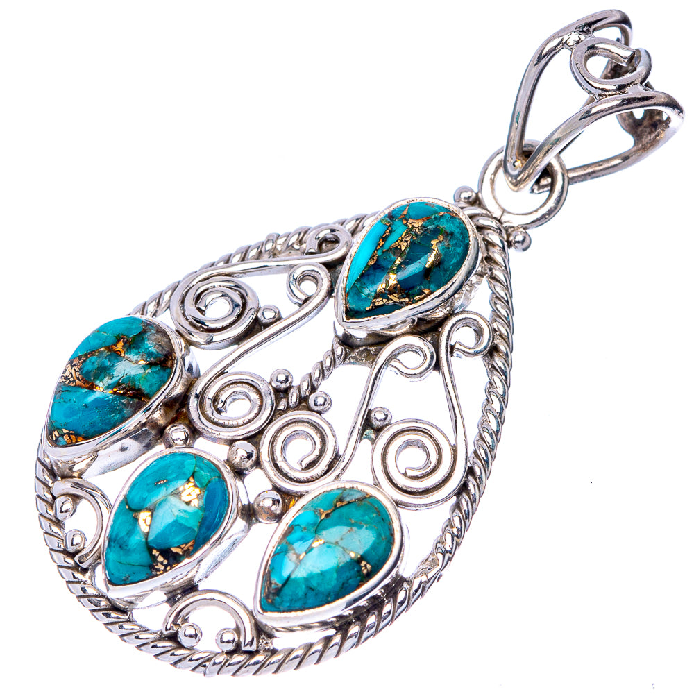 Blue Copper Turquoise Pendant 1 5/8" (.925 Sterling Silver)