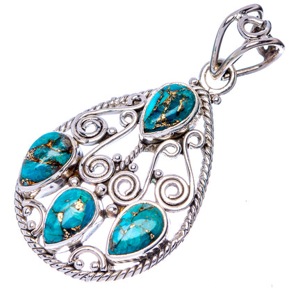Blue Copper Turquoise Pendant 1 5/8" (.925 Sterling Silver)