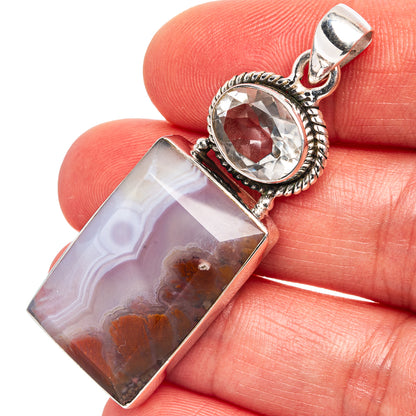 Premium Indonesian Plume Agate, Green Amethyst Pendant 2" (.925 Sterling Silver)