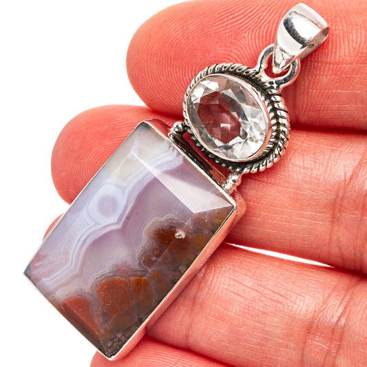 Sterling silver pendant with oval clear stone and rectangular agate drop