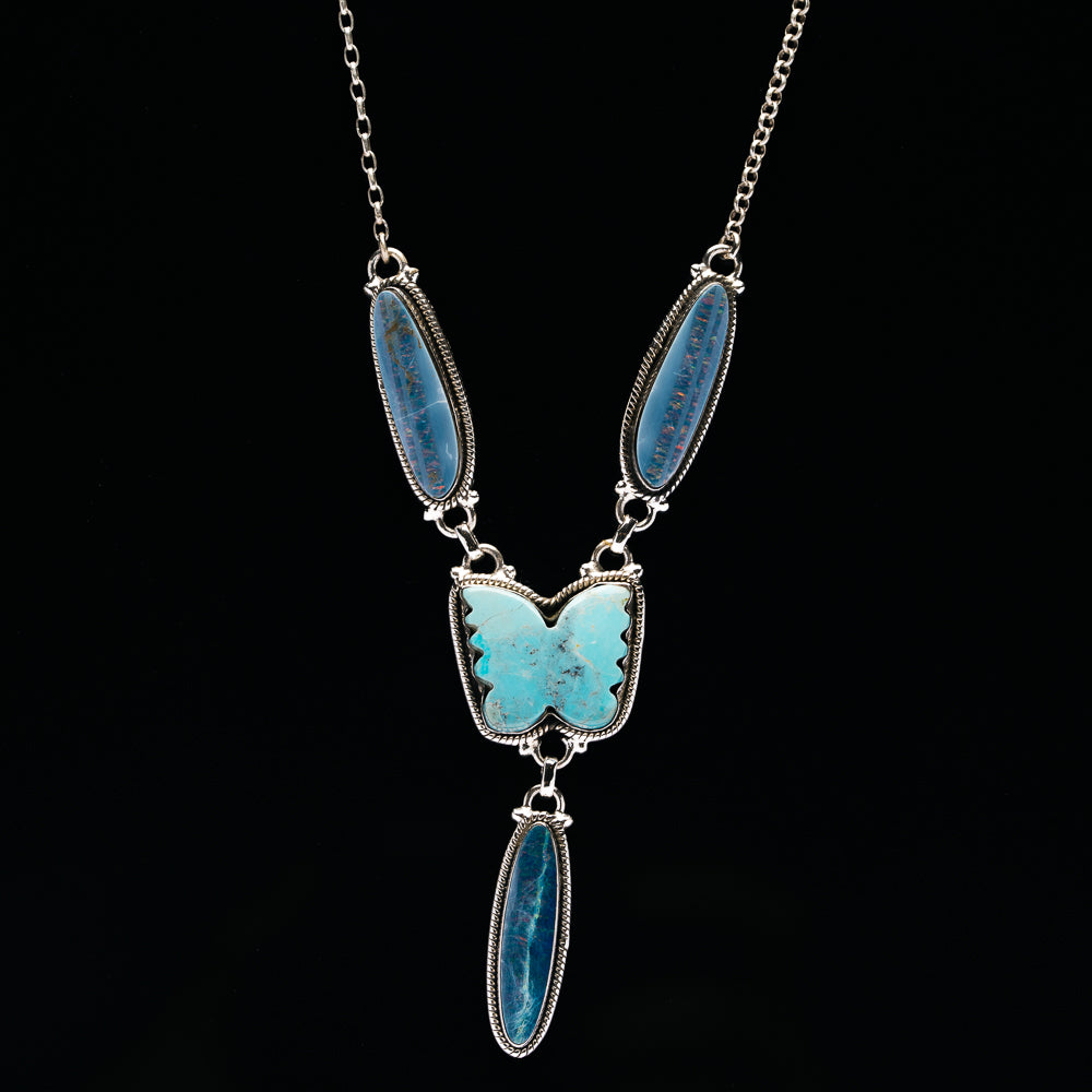 Premium Doublet Opal, Kingman Turquoise Necklace 17 to 19" (.925 Sterling Silver)