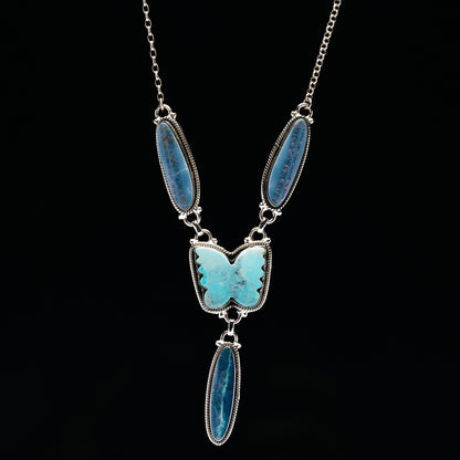 Premium Doublet Opal, Kingman Turquoise Necklace 17 to 19" (.925 Sterling Silver)