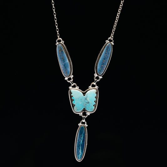 Premium Doublet Opal, Kingman Turquoise Necklace 17 to 19" (.925 Sterling Silver)