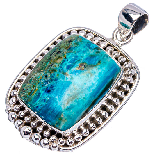 Sterling silver opal pendant, turquoise rectangular cabochon with scalloped beaded border and bail