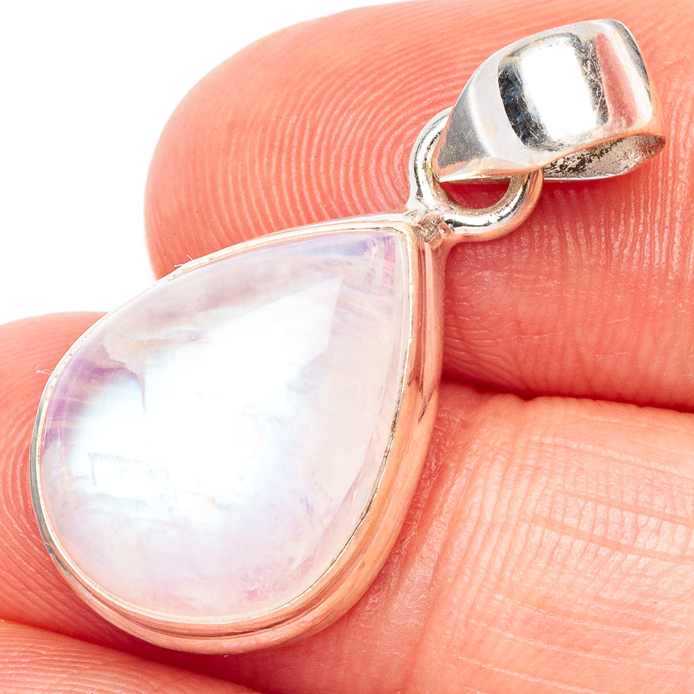 Teardrop rainbow moonstone pendant in 925 sterling silver with loop bail