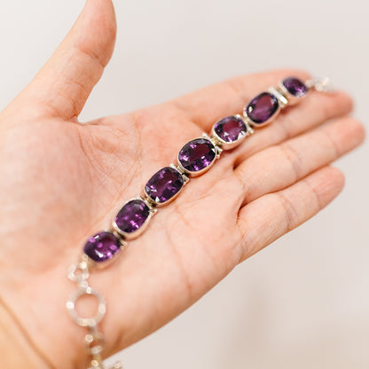 Alexandrite (Lab Created) Bracelet 7 to 8" (.925 Sterling Silver)
