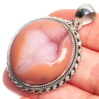 Orange Druzy 925 Sterling Silver Pendant 1 3/4"