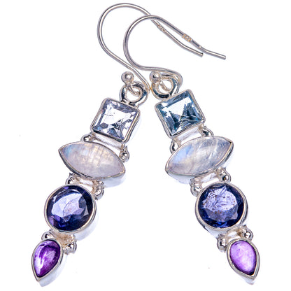 Rainbow Moonstone, Tanzanite, Amethyst, Blue Topaz Earrings 1 3/4" (925 Sterling Silver) E433037
