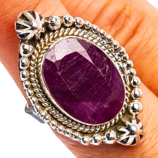 Oval purple ruby statement ring with ornate .925 sterling silver setting