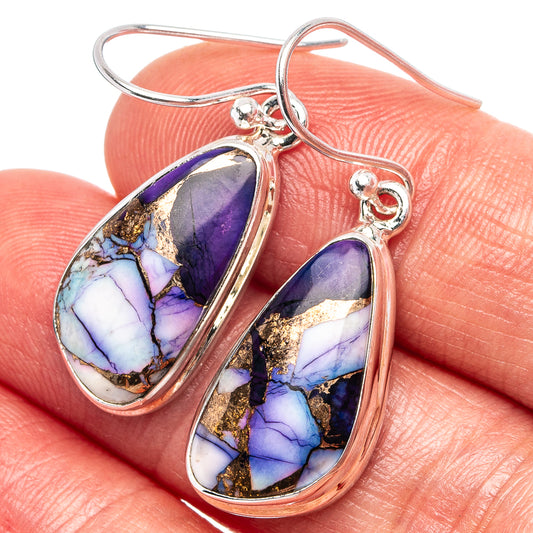 Sterling silver teardrop earrings with purple-blue turquoise-style stone cabochons