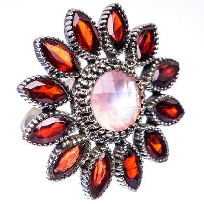 Large Rose Quartz, Garnet Ring Size 7 (925 Sterling Silver) R141237