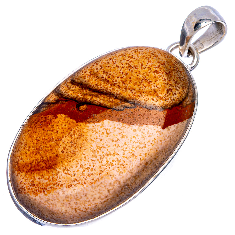 Oval picture jasper pendant in sterling silver with bail, speckled amber and cream bands.