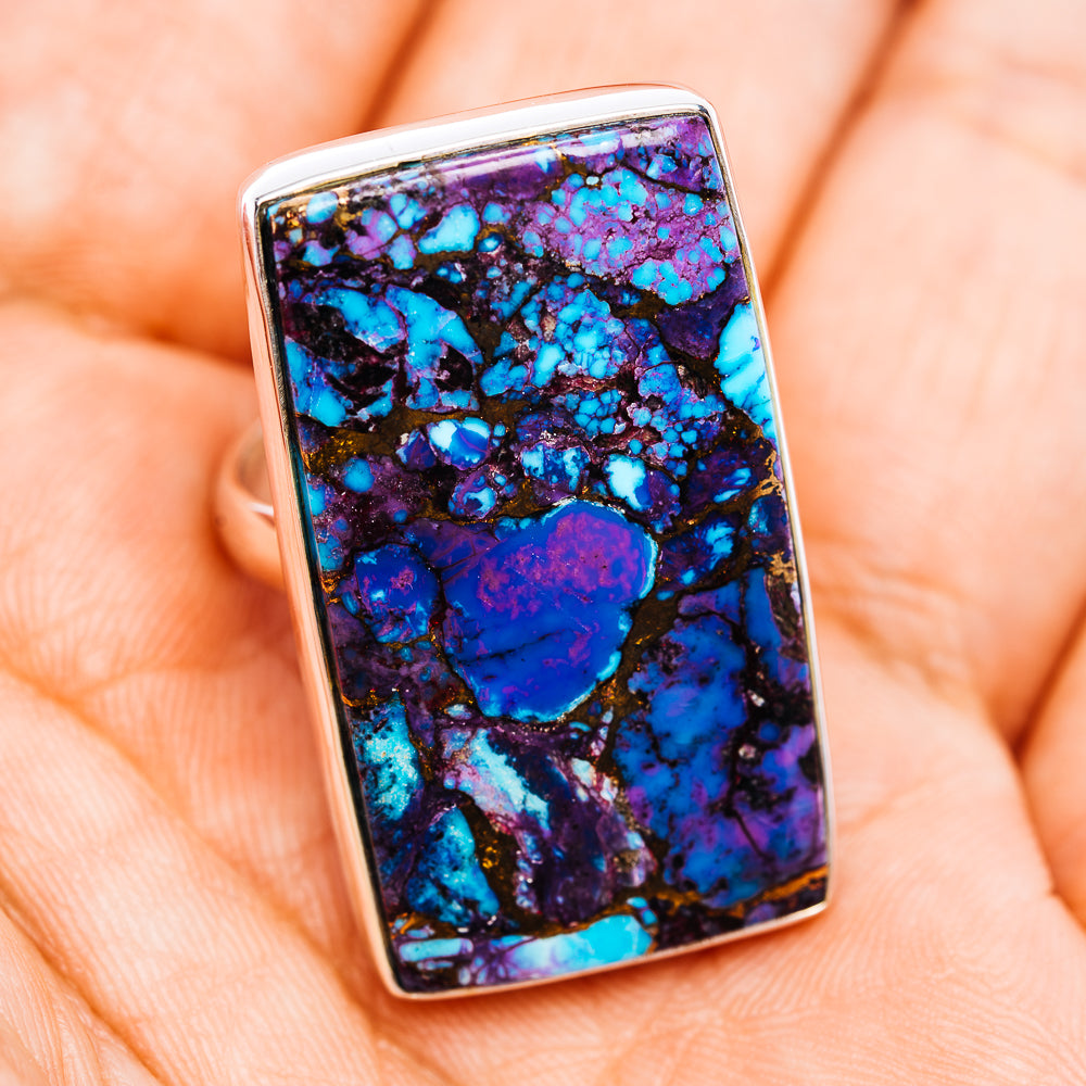 Purple Copper Turquoise Ring Size 7 Adjustable (.925 Sterling Silver)