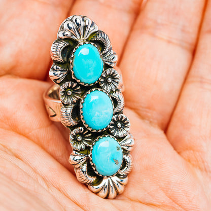 Exclusive Southwestern Style Campitos Turquoise Ring Size 7 Adjustable (.925 Sterling Silver)
