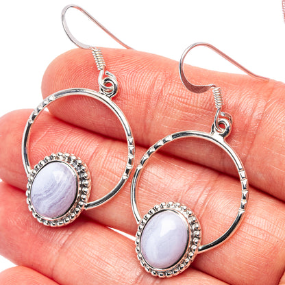 Premium Blue Lace Agate Earrings 1 3/4" (.925 Sterling Silver)