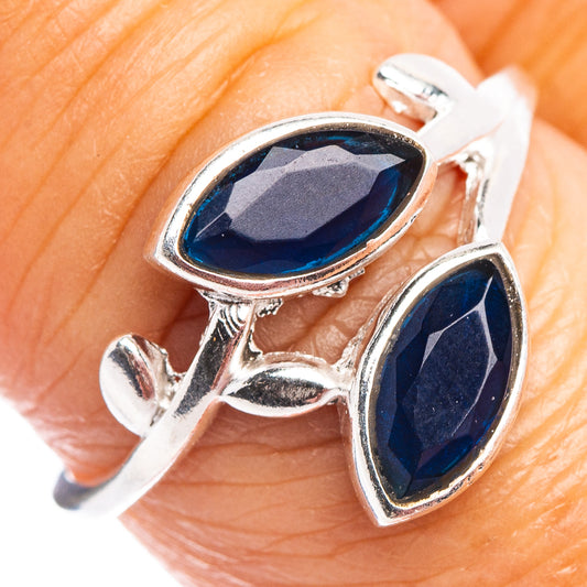Blue quartz oval leaf dainty ring, .925 sterling silver, size 7.75