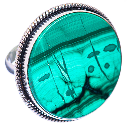 Large Malachite Coin Ring Size 8.5 (925 Sterling Silver) R141026
