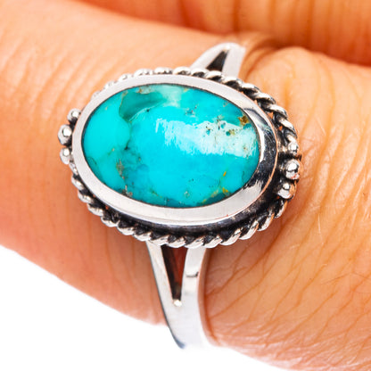 Oval turquoise cabochon sterling silver ring with braided bezel, size 7.5