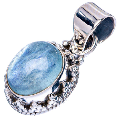 Sterling silver oval aquamarine pendant, detailed rope border and hinged bail