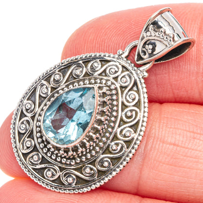 Blue Topaz Pendant 1 3/8" (925 Sterling Silver) P40261