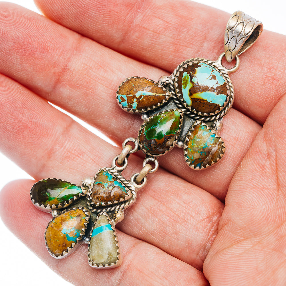 Exclusive Ribbon Royston Turquoise Pendant 2 3/4" (.925 Sterling Silver)