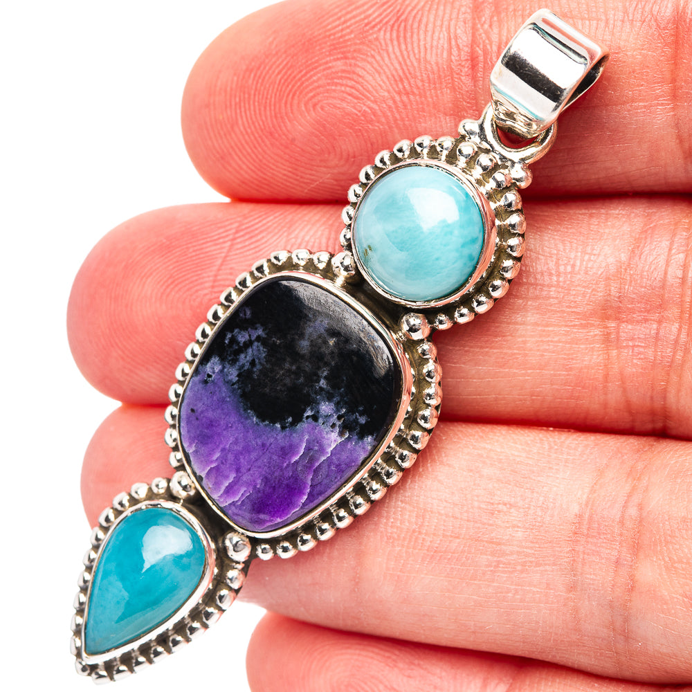 Premium Sugilite, Larimar Pendant 2 1/4" (.925 Sterling Silver)
