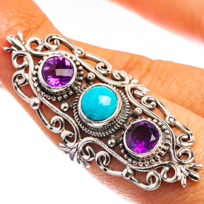 Large Sleeping Beauty Turquoise, Amethyst 925 Sterling Silver Ring Size 6.75