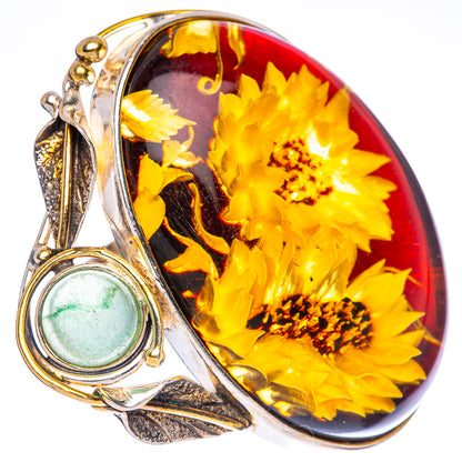 Amber Intaglio Sunflower Ring Size 7 Adjustable (925 Sterling Silver) R3829
