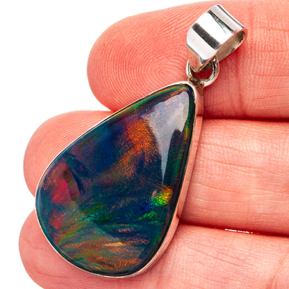Premium Aurora Opal Pendant 1 5/8" (.925 Sterling Silver)