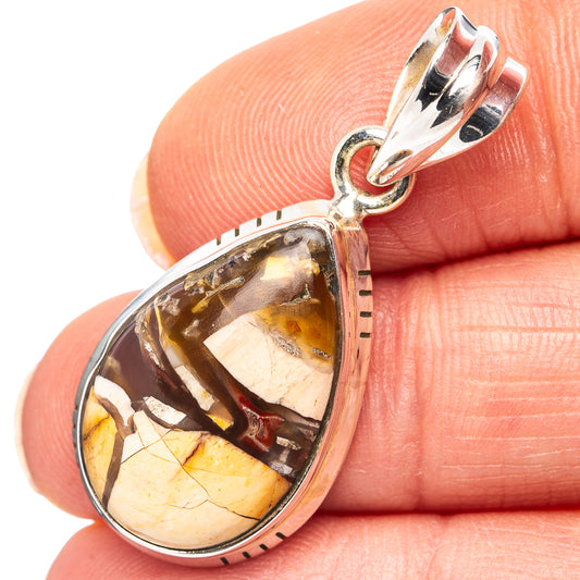 Brecciated mookaite teardrop pendant in .925 sterling silver, amber and cream stone