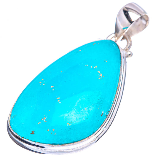 Turquoise teardrop gemstone pendant with .925 sterling silver bezel and top bail