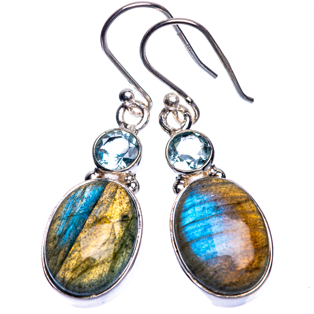 Labradorite, Blue Topaz Earrings 1 1/2" (925 Sterling Silver) E432763
