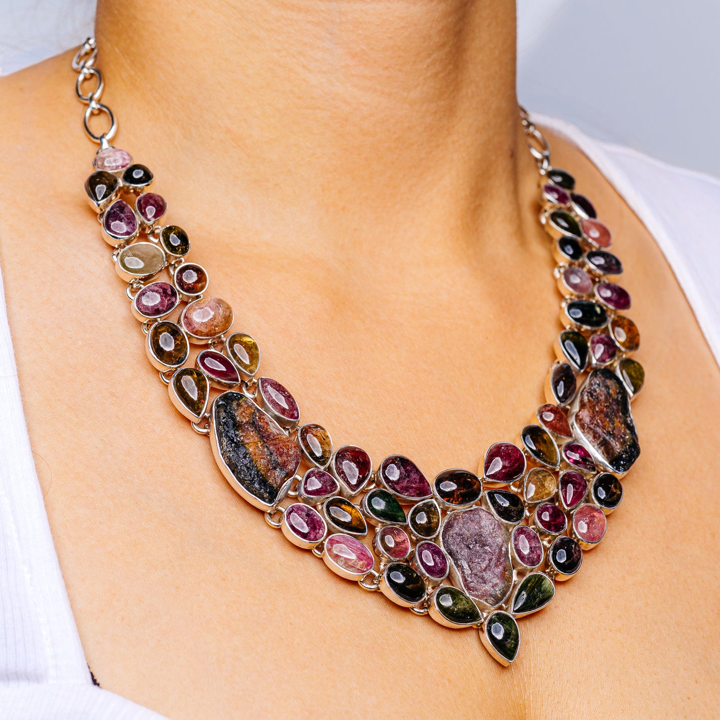 Multi-Tourmaline Necklace 20 to 21" (.925 Sterling Silver)