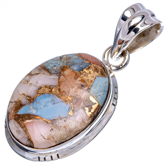 Turquoise spiny oyster pendant with silver bail and oval .925 sterling silver bezel