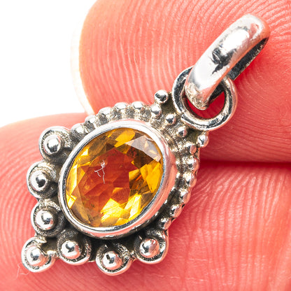 Dainty Citrine Pendant 7/8" (.925 Sterling Silver)