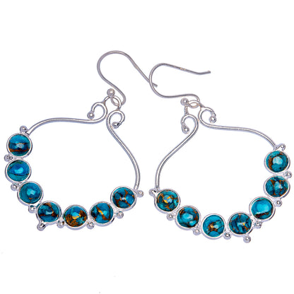 Blue Copper Composite Turquoise Earrings 2" (925 Sterling Silver) E433101