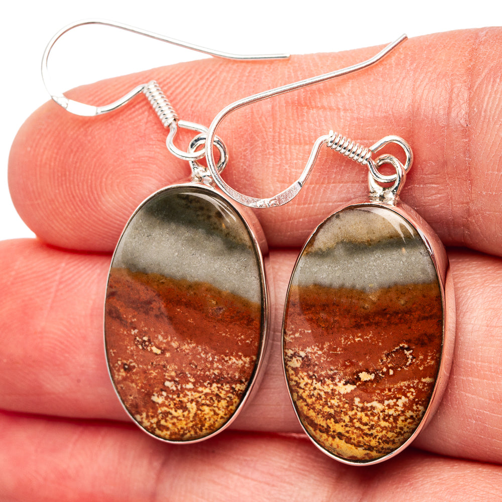 Premium Polychrome Jasper Earrings 1 5/8" (.925 Sterling Silver)