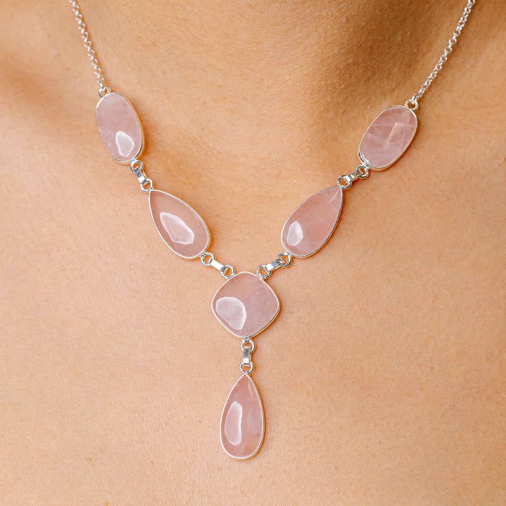 Rose Quartz Necklace 16.75 (925 Sterling Silver) NEC90215