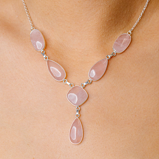 Rose Quartz Necklace 16.75 (925 Sterling Silver) NEC90215