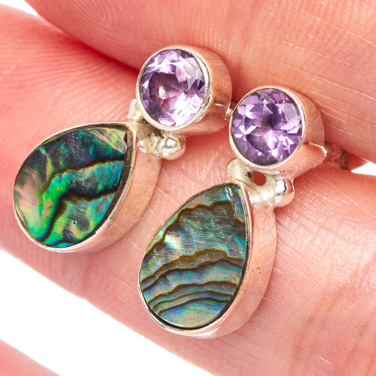 Abalone Shell, Amethyst Earrings 5/8" (925 Sterling Silver) E433364
