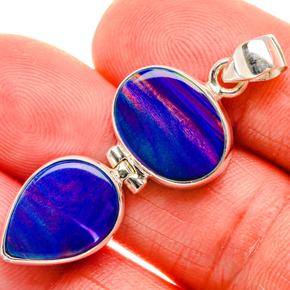 925 sterling silver opal pendant with two blue iridescent oval stones and bail