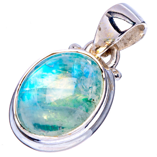 Sterling silver moonstone pendant with oval blue-green cabochon and loop bail