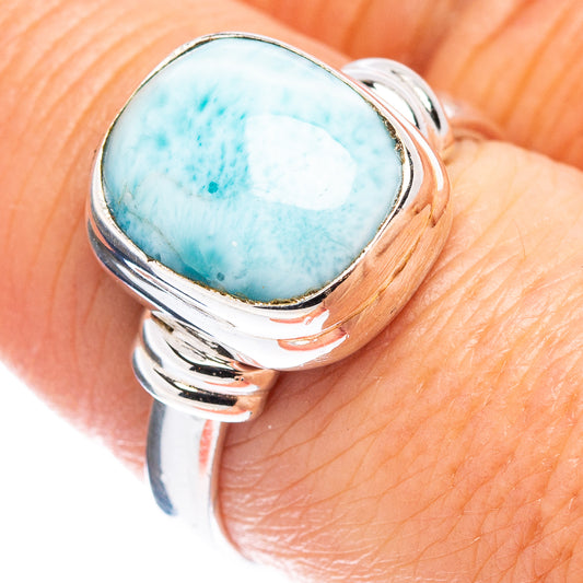 Oval larimar gemstone ring in .925 sterling silver, size 8; polished twisted band