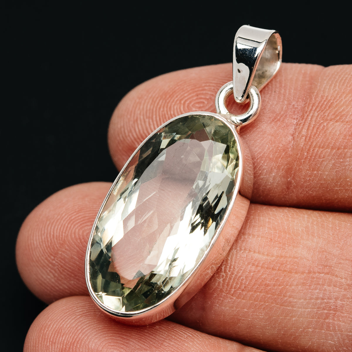 Premium 18.5ct Faceted Prasiolite Pendant 1 1/2" (.925 Sterling Silver)