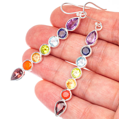 Rainbow Chakra Earrings 2 5/8" (925 Sterling Silver) E433125
