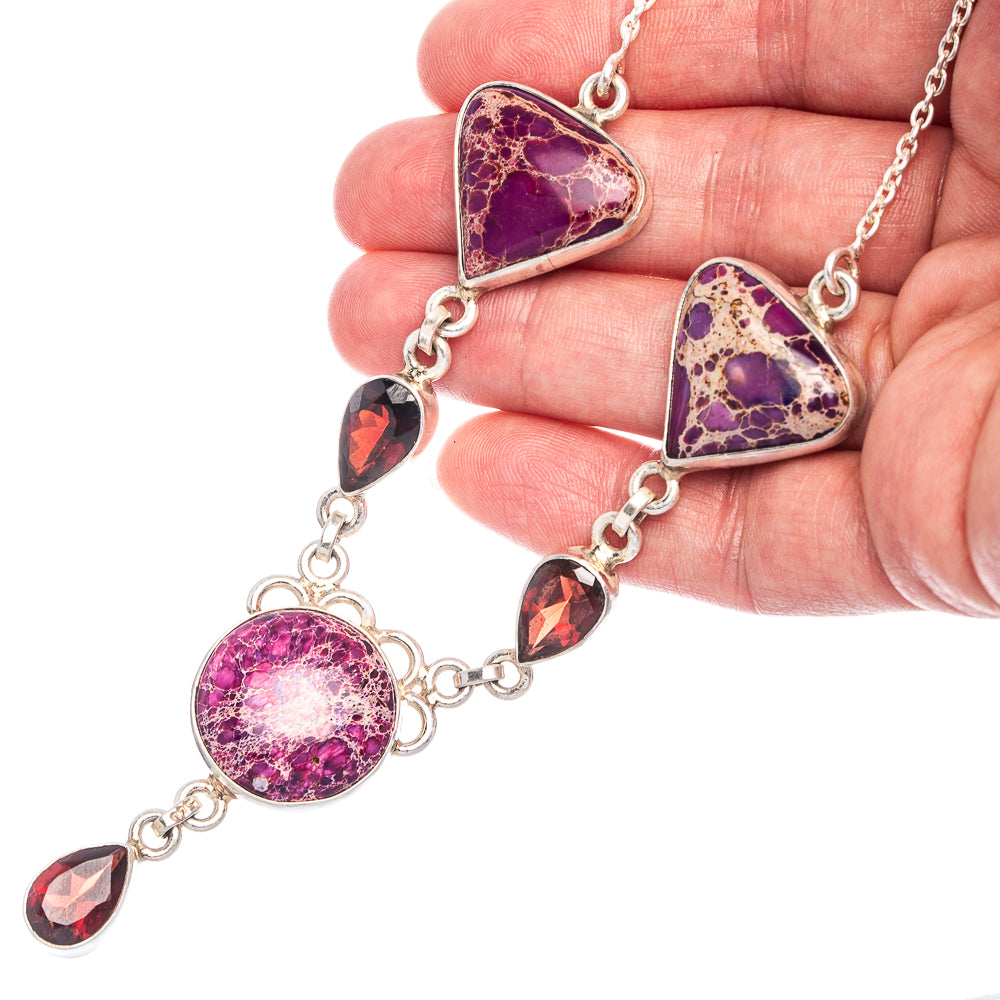 Spider Web Obsidian, Garnet Necklace 17 1/2" (925 Sterling Silver) N90087