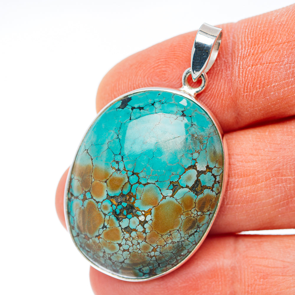 Premium Tibetan Turquoise Pendant 1 3/4" (.925 Sterling Silver) Carat